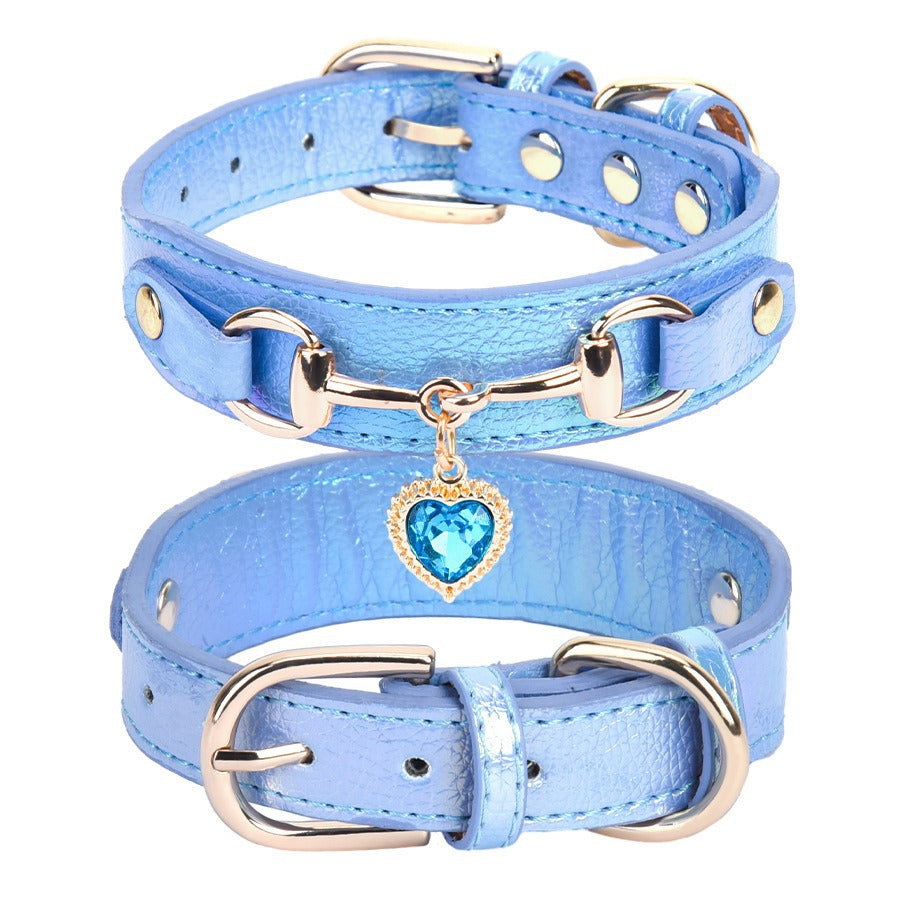 Minibell Herz-Hundehalsband – Glitzerndes Strass-Halsband aus Kunstleder
