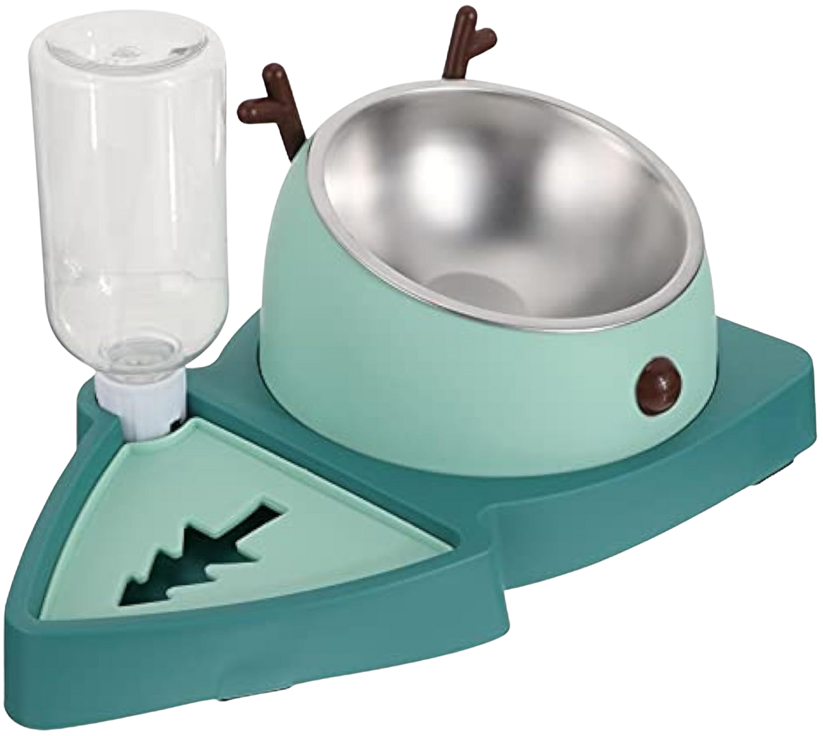 3-in-1 Weihnachtsnapf für kleine Hunde – Wasserspender & Doppelnapf aus Edelstahl, Grün, 355 ml 🎄