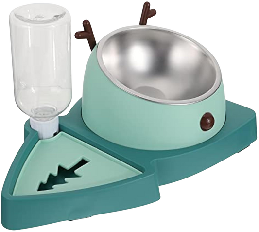 3-in-1 Weihnachtsnapf für kleine Hunde – Wasserspender & Doppelnapf aus Edelstahl, Grün, 355 ml 🎄