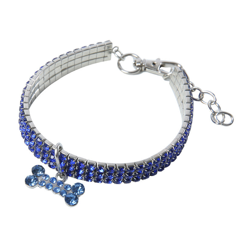 3 Rows Of Rhinestone Elastic Pet Necklace Dog Chain