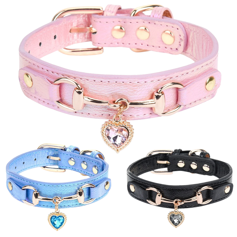 Minibell Herz-Hundehalsband – Glitzerndes Strass-Halsband aus Kunstleder