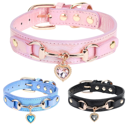 Minibell Herz-Hundehalsband – Glitzerndes Strass-Halsband aus Kunstleder