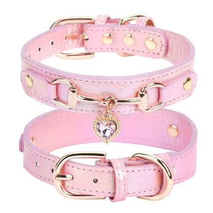 Minibell Herz-Hundehalsband – Glitzerndes Strass-Halsband aus Kunstleder