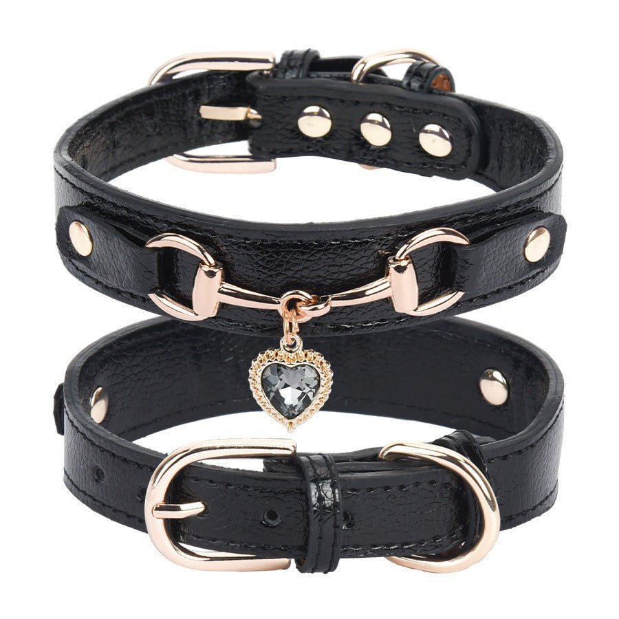 Minibell Herz-Hundehalsband – Glitzerndes Strass-Halsband aus Kunstleder