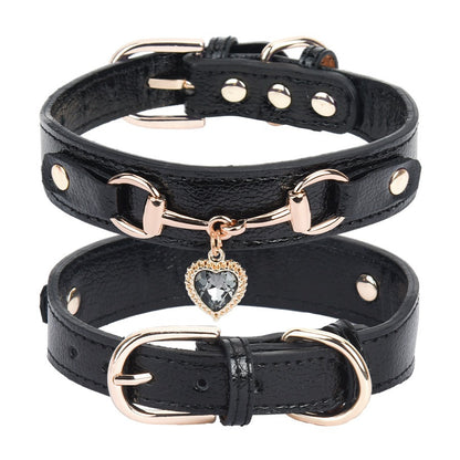 Minibell Herz-Hundehalsband – Glitzerndes Strass-Halsband aus Kunstleder