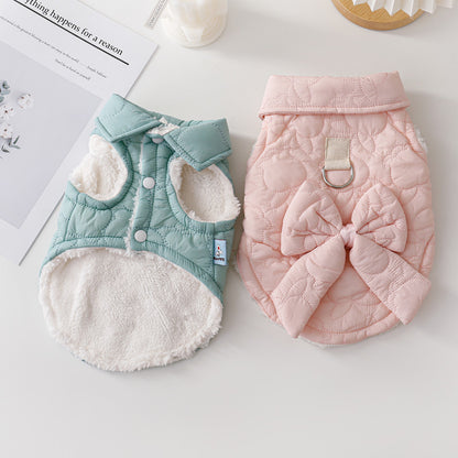 Hundewinterjacke mit Schleife / Fliege – Steppmantel für kleine Hunde, warm & stylisch, rosa / blau