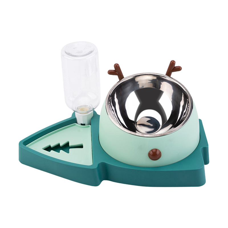 3-in-1 Weihnachtsnapf für kleine Hunde – Wasserspender & Doppelnapf aus Edelstahl, Grün, 355 ml 🎄