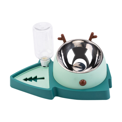 3-in-1 Weihnachtsnapf für kleine Hunde – Wasserspender & Doppelnapf aus Edelstahl, Grün, 355 ml 🎄
