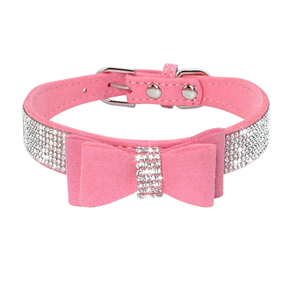 Hundehalsband klein mit Schleife – Wildleder-Optik, elegant & verspielt