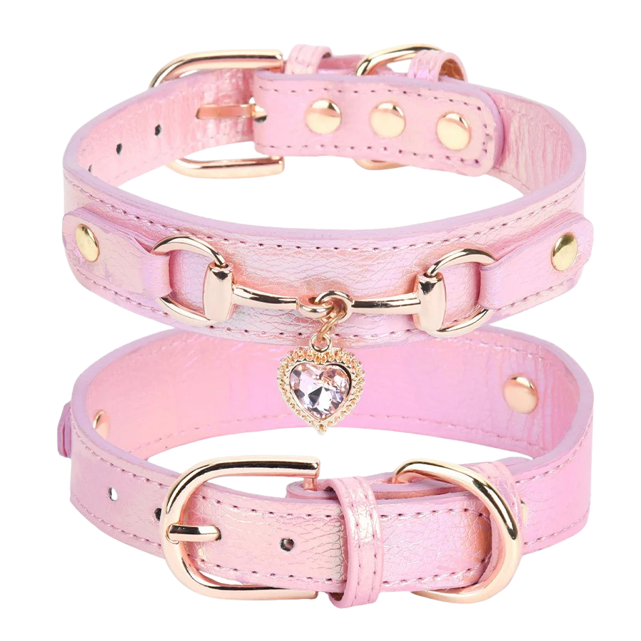 Minibell Herz-Hundehalsband – Glitzerndes Strass-Halsband aus Kunstleder