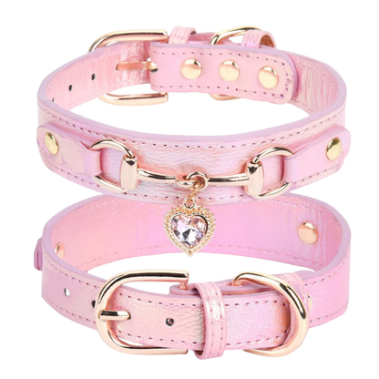 Minibell Herz-Hundehalsband – Glitzerndes Strass-Halsband aus Kunstleder