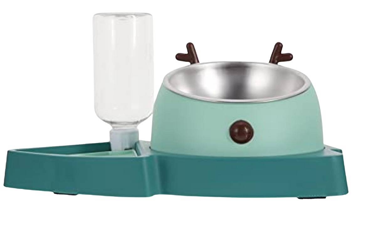 3-in-1 Weihnachtsnapf für kleine Hunde – Wasserspender & Doppelnapf aus Edelstahl, Grün, 355 ml 🎄