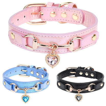 Minibell Herz-Hundehalsband – Glitzerndes Strass-Halsband aus Kunstleder für kleine Hunde