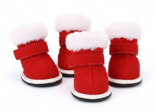Rote Hundeschuhe – rutschfest, warm & weich | Schutz für kleine Hunde