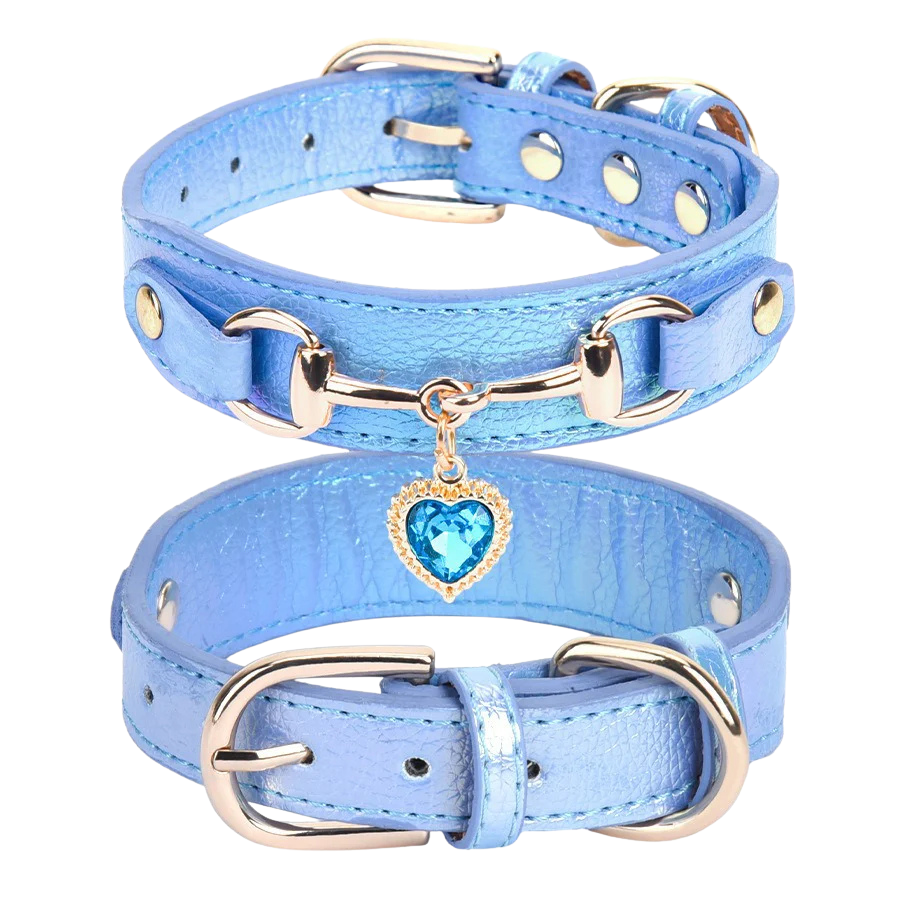 Minibell Herz-Hundehalsband – Glitzerndes Strass-Halsband aus Kunstleder