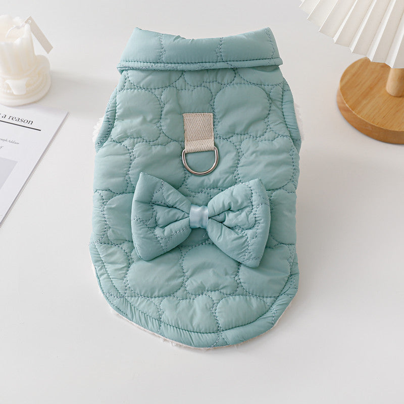 Hundewinterjacke mit Schleife / Fliege – Steppmantel für kleine Hunde, warm & stylisch, rosa / blau