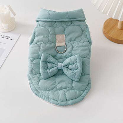 Hundewinterjacke mit Schleife / Fliege – Steppmantel für kleine Hunde, warm & stylisch, rosa / blau
