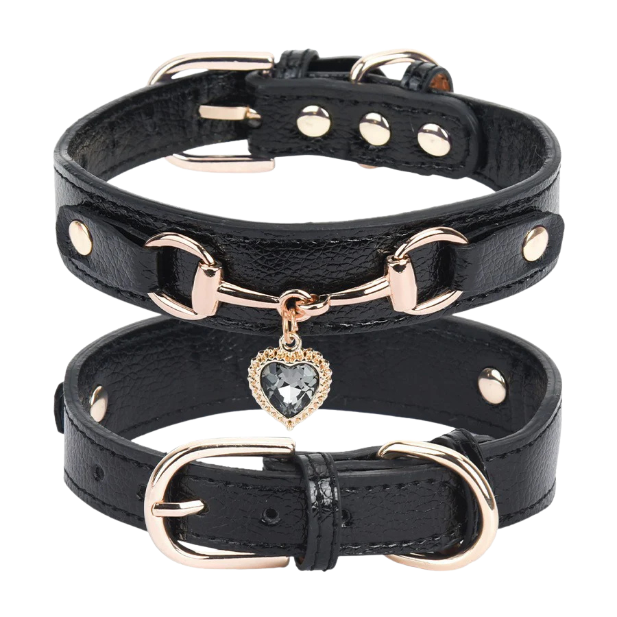 Minibell Herz-Hundehalsband – Glitzerndes Strass-Halsband aus Kunstleder
