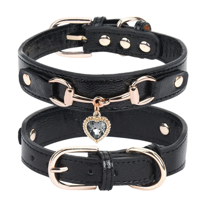Minibell Herz-Hundehalsband – Glitzerndes Strass-Halsband aus Kunstleder