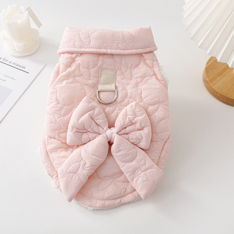 Hundewinterjacke mit Schleife / Fliege – Steppmantel für kleine Hunde, warm & stylisch, rosa / blau