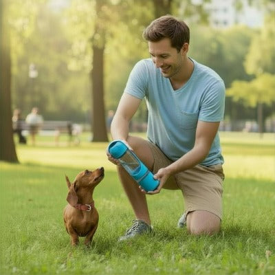 Portable Wasserflasche & Futterspender für kleine Hunde – Auslaufsicher, handlich, BPA-frei 🐾
