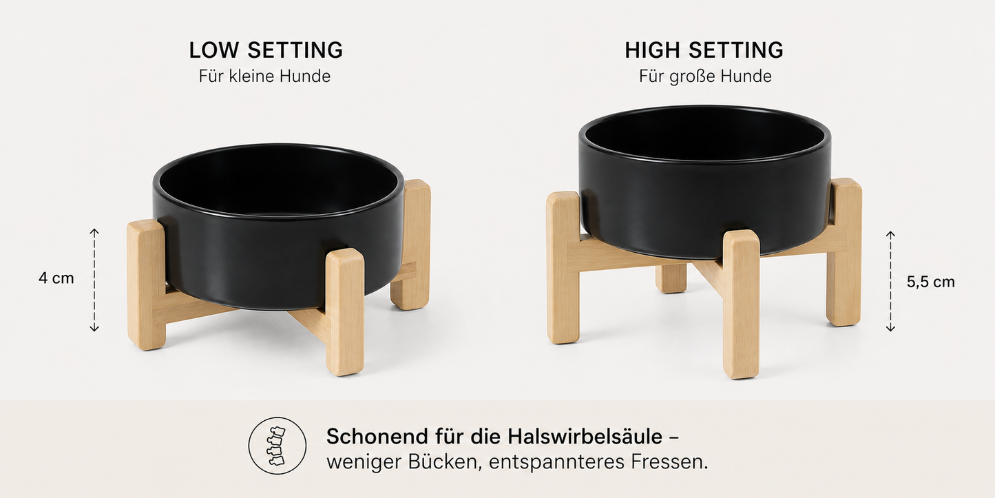 Verstellbarer Keramiknapf mit Holzständer – stilvoll, funktional & zeitlos