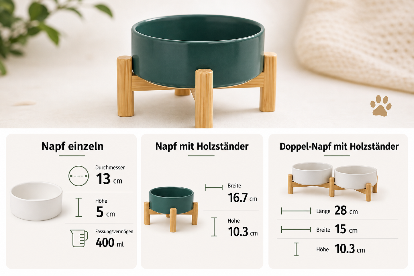 Verstellbarer Keramiknapf mit Holzständer – stilvoll, funktional & zeitlos