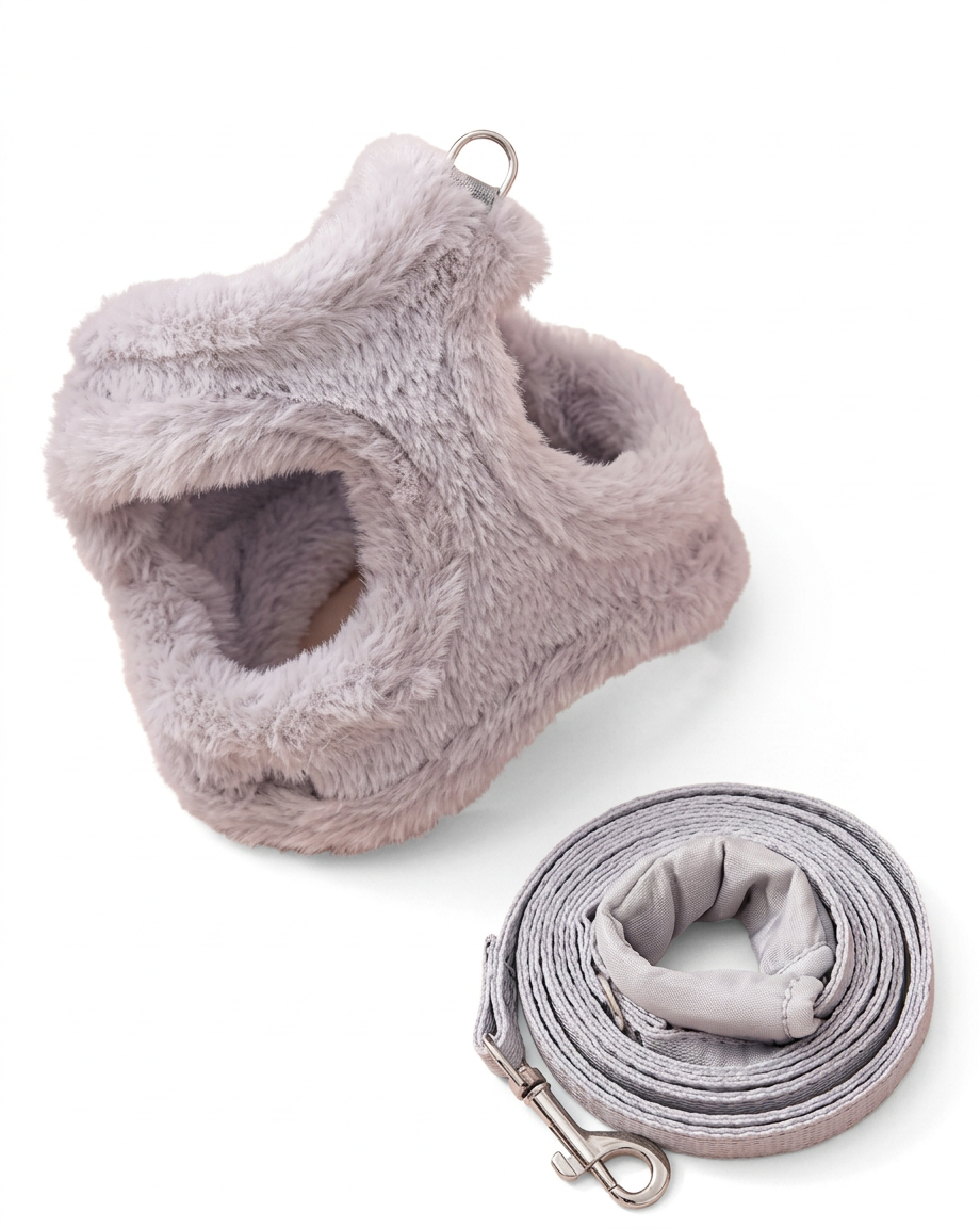 Hundeleine & Plüsch-Brustgeschirr – Warmes Teddy-Set für kleine Hunde