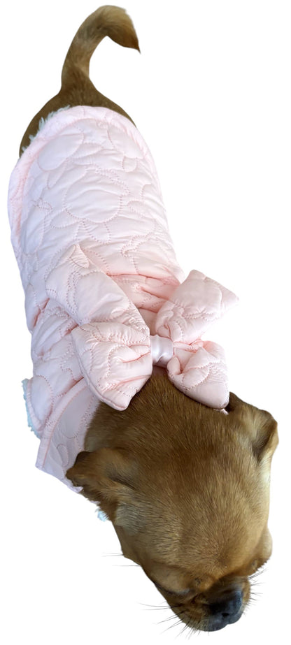 Hundewinterjacke mit Schleife / Fliege – Steppmantel für kleine Hunde, warm & stylisch, rosa / blau